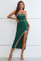 Load image into Gallery viewer, Dark Green Strapless Semi Prom Dress with Slit