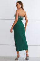Load image into Gallery viewer, Dark Green Strapless Semi Prom Dress with Slit