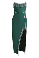 Load image into Gallery viewer, Dark Green Strapless Semi Prom Dress with Slit