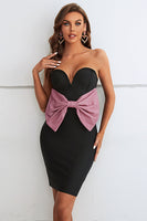 Load image into Gallery viewer, Black Sweetheart Bodycon Semi Prom Dress with Bowknot