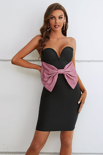 Black Sweetheart Bodycon Semi Prom Dress with Bowknot