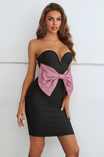 Black Sweetheart Bodycon Semi Prom Dress with Bowknot