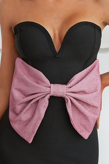 Black Sweetheart Bodycon Semi Prom Dress with Bowknot