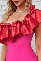 Load image into Gallery viewer, Hot Pink One Shoulder Cocktail Dress with Ruffles