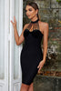 Load image into Gallery viewer, Black Bodycon Halter Semi Prom Dress