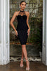 Load image into Gallery viewer, Black Bodycon Halter Semi Prom Dress