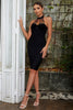 Load image into Gallery viewer, Black Bodycon Halter Semi Prom Dress