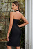 Load image into Gallery viewer, Black Bodycon Halter Semi Prom Dress