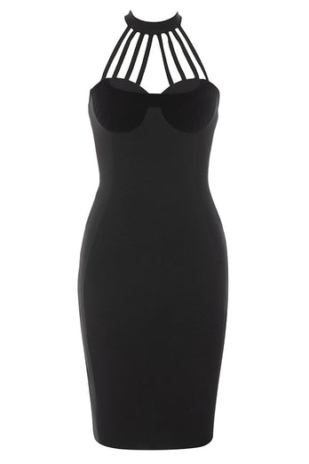 Black Bodycon Halter Semi Prom Dress