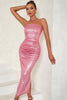 Load image into Gallery viewer, Pink Strapless Sparkly Cocktail Dress with Slit
