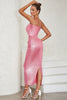Load image into Gallery viewer, Pink Strapless Sparkly Cocktail Dress with Slit