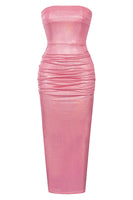 Load image into Gallery viewer, Pink Strapless Sparkly Cocktail Dress with Slit