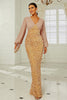 Load image into Gallery viewer, Long Sleeves Golden Sequins Mother of the Bride Dress
