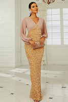Load image into Gallery viewer, Long Sleeves Golden Sequins Mother of the Bride Dress