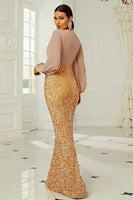Load image into Gallery viewer, Long Sleeves Golden Sequins Mother of the Bride Dress