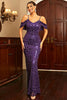Load image into Gallery viewer, Mermaid Purple Cold Shoulder Sparkly Printed Long Prom Dress