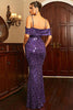 Load image into Gallery viewer, Mermaid Purple Cold Shoulder Sparkly Printed Long Prom Dress