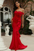 Load image into Gallery viewer, Mermaid Red Off the Shoulder Long Prom Dress With Ruffles