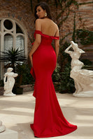 Load image into Gallery viewer, Mermaid Red Off the Shoulder Long Prom Dress With Ruffles