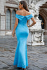 Load image into Gallery viewer, Light Blue Off the Shoulder Mermaid Long Prom Dress
