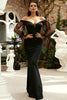 Load image into Gallery viewer, Black Off the Shoulder Mermaid Long Prom Dress