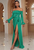 Load image into Gallery viewer, Green Off the Shoulder Sheath Long Prom Dress With Slit
