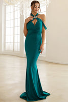 Load image into Gallery viewer, Pine Halter Mermaid Cut Out Long Prom Dress