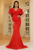 Load image into Gallery viewer, Red V-Neck Mermaid Flutter Sleeves Long Prom Dress