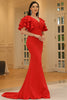 Load image into Gallery viewer, Red V-Neck Mermaid Flutter Sleeves Long Prom Dress