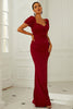 Load image into Gallery viewer, Burgundy Short Sleeves Mermaid Long Prom Dress