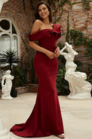 Load image into Gallery viewer, Burgundy One Shoulder Mermaid Long Prom Dress With Ruffles