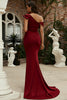 Load image into Gallery viewer, Burgundy One Shoulder Mermaid Long Prom Dress With Ruffles