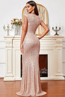 Load image into Gallery viewer, Blush Sequins Sparkly Mermaid Prom Dress with Fringes