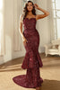 Load image into Gallery viewer, Burgundy Sparkly Sequins Mermaid Prom Dress