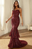 Load image into Gallery viewer, Burgundy Sparkly Sequins Mermaid Prom Dress