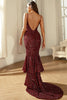 Load image into Gallery viewer, Burgundy Sparkly Sequins Mermaid Prom Dress
