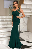 Load image into Gallery viewer, One Shoulder Mermaid Green Prom Dress