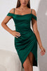 Load image into Gallery viewer, Off the Shoulder Green Cocktail Dress with Slit