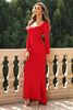 Load image into Gallery viewer, Square Neck Red Corset Prom Dress with Long Sleeves
