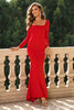 Load image into Gallery viewer, Square Neck Red Corset Prom Dress with Long Sleeves