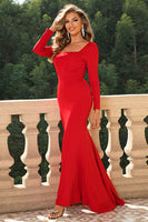Load image into Gallery viewer, Square Neck Red Corset Prom Dress with Long Sleeves