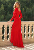 Load image into Gallery viewer, Square Neck Red Corset Prom Dress with Long Sleeves