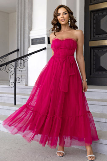 Tulle Sweetheart Hot Pink Formal Dress with Bow