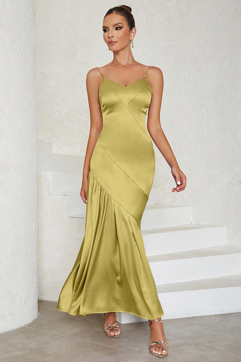Load image into Gallery viewer, Spaghetti Straps Light Yellow Prom Dress