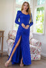 Load image into Gallery viewer, Sparkly Long Sleeves Sequins Royal Blue Evening Party Dress with Slit