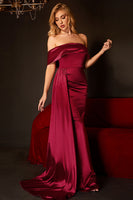 Load image into Gallery viewer, Mermaid Off The Shoulder Burgundy Prom Dress with Ruffles