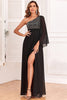 Load image into Gallery viewer, Sparkly One Shoulder Black Formal Dress with Sequins