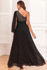 Load image into Gallery viewer, Sparkly One Shoulder Black Formal Dress with Sequins