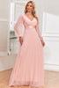 Load image into Gallery viewer, Chiffon V-Neck Blush Formal Dress with Long Sleeves