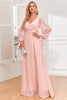 Load image into Gallery viewer, Chiffon V-Neck Blush Formal Dress with Long Sleeves